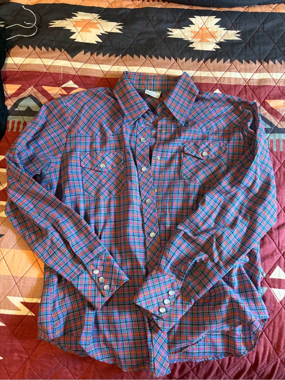 Women's Button-Down Plaid Shirt - Blue & Pink